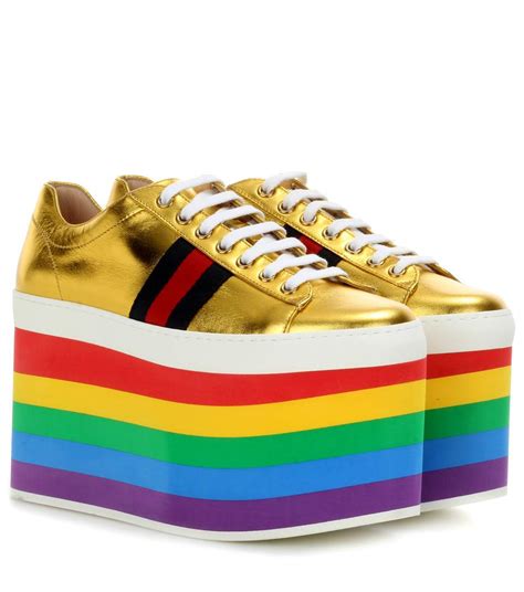 gucci rainbow sandals|gucci peggy rainbow platform sneakers.